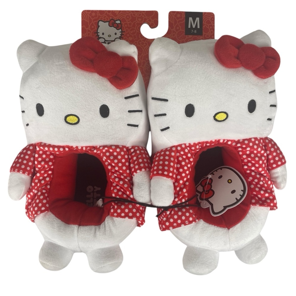 Hello Kitty Sanrio Red Polka Dot Soft Plush Womens Slippers Size M (7/8) NWT